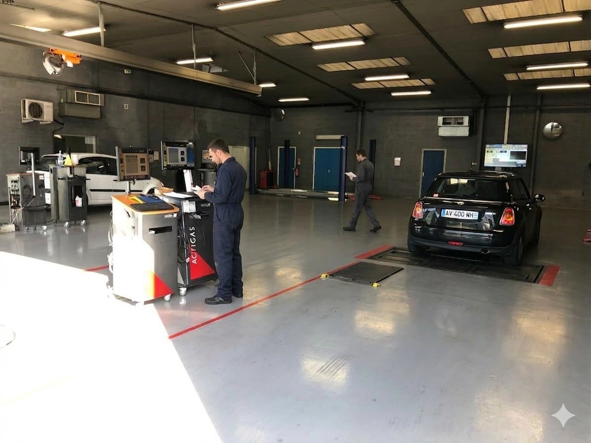 Technicien en action lors d'un contrôle technique à Vichy pour un client de Cusset